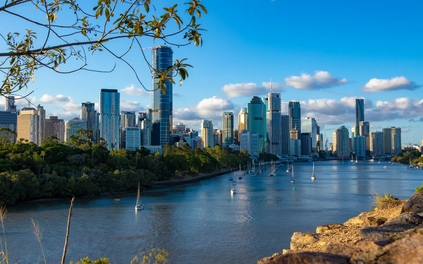 Brisbane CBD skyline and the Story Bridge over the Brisbane River at dusk