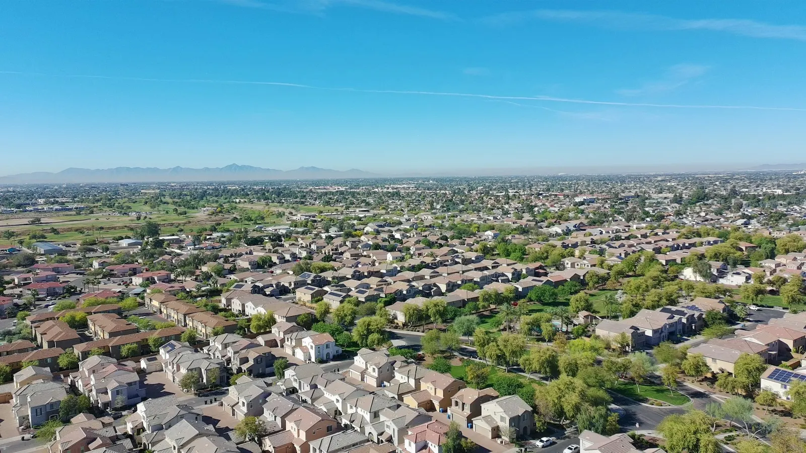 Aerial view of a sprawling suburban neighbourhood in the desert